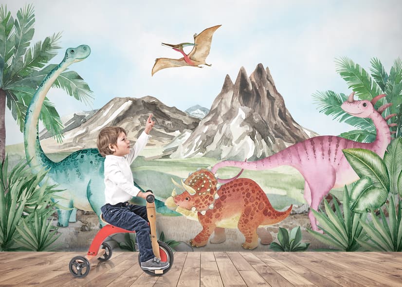Cute Colorful World of the Dinosaurs Wallpaper Mural