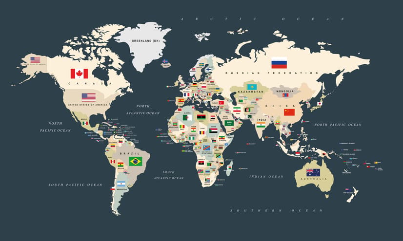 Papier peint carte monde politique drapeaux pays