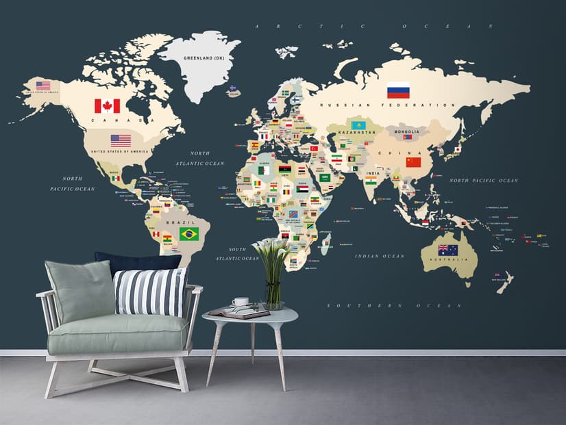 Papier peint carte monde politique drapeaux pays
