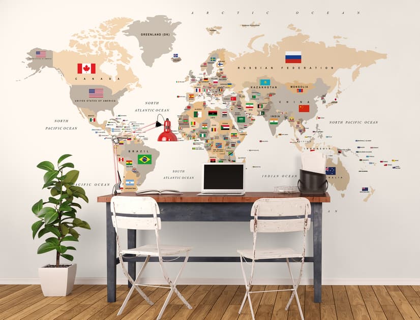 Papier peint carte monde politique drapeaux pays