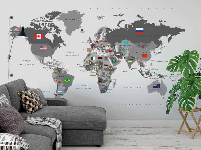 Papier peint carte monde politique drapeaux pays