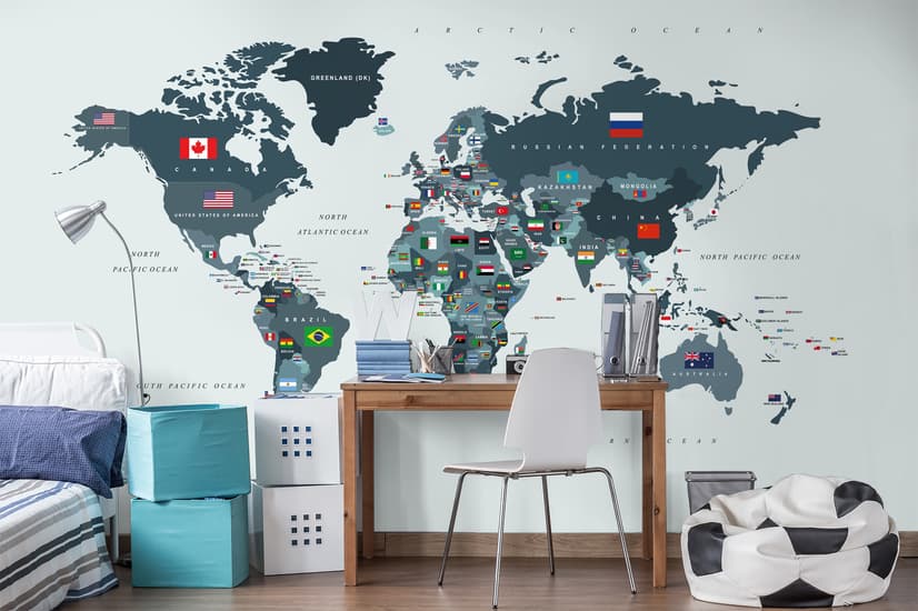Papier peint carte monde politique drapeaux pays