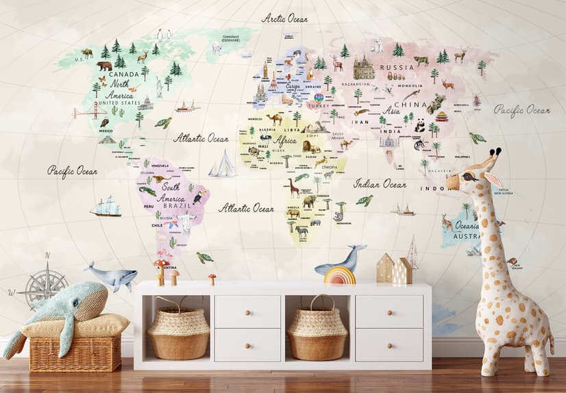 Kids Educational World Maps Wallpaper Mural
