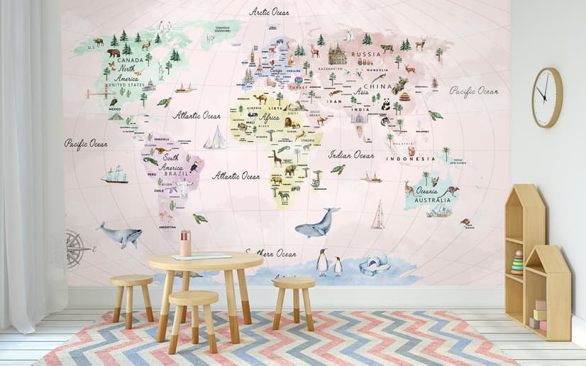 Kids Educational World Maps Wallpaper Mural