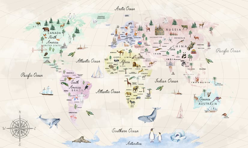 Kids Educational World Maps Wallpaper Mural
