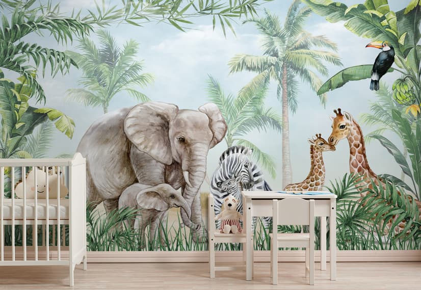 Kids Safari Animals with Cub Wallpaper Mural
