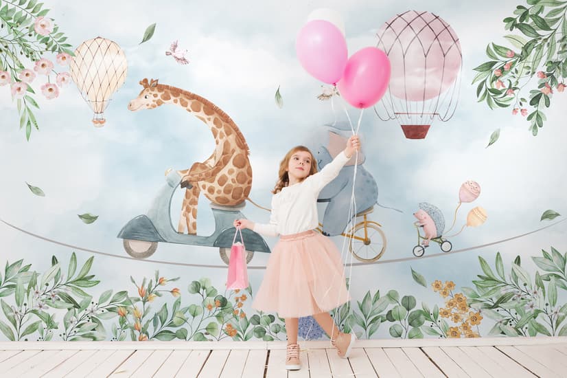 Kids Cycling Riding Cute Animals Wallpaper Mural