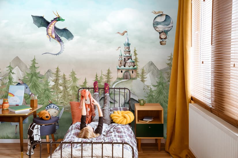 Kids Dragons Fairytale Cute Prince and Princess Wallpaper Mural