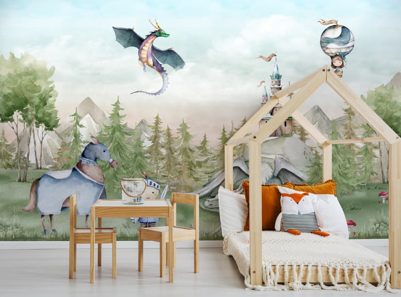 Kids Dragons Fairytale Cute Prince and Princess Wallpaper Mural