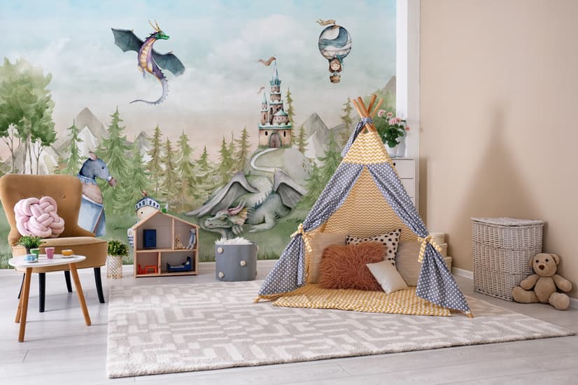 Kids Dragons Fairytale Cute Prince and Princess Wallpaper Mural