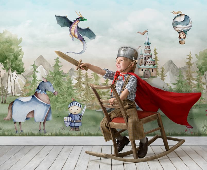 Kids Dragons Fairytale Cute Prince and Princess Wallpaper Mural