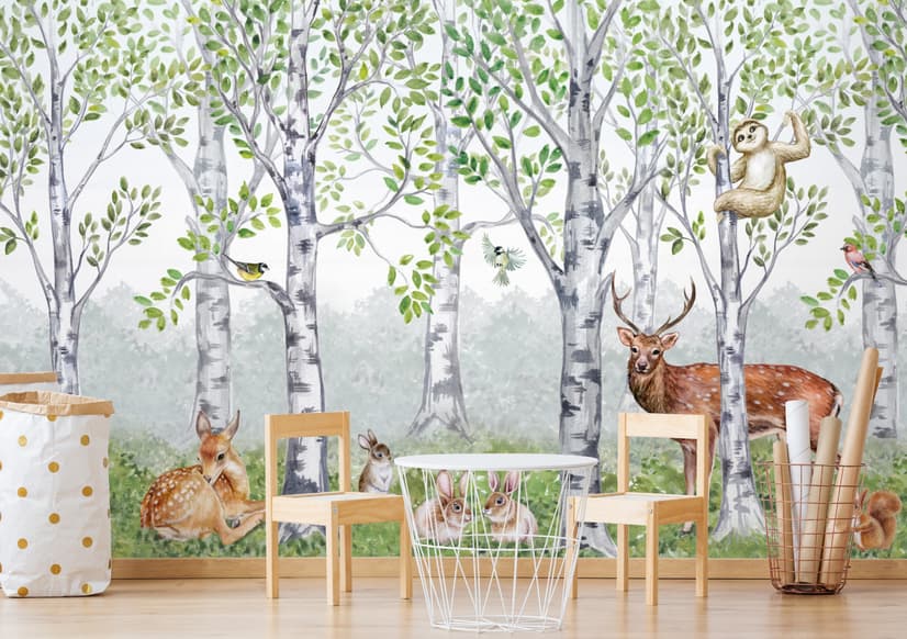 Kids Woodland Animals in the Forest Wallpaper Mural