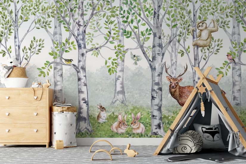 Kids Woodland Animals in the Forest Wallpaper Mural