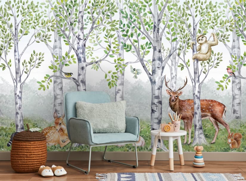 Kids Woodland Animals in the Forest Wallpaper Mural