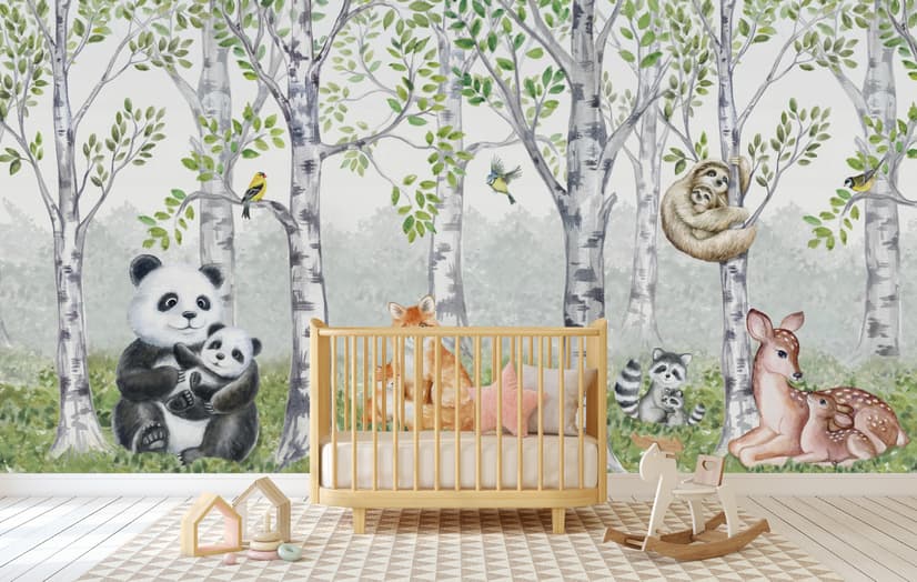 Kids Woodland Animals in the Forest Wallpaper Mural