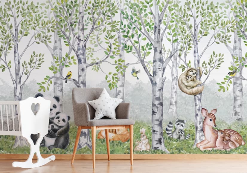 Kids Woodland Animals in the Forest Wallpaper Mural