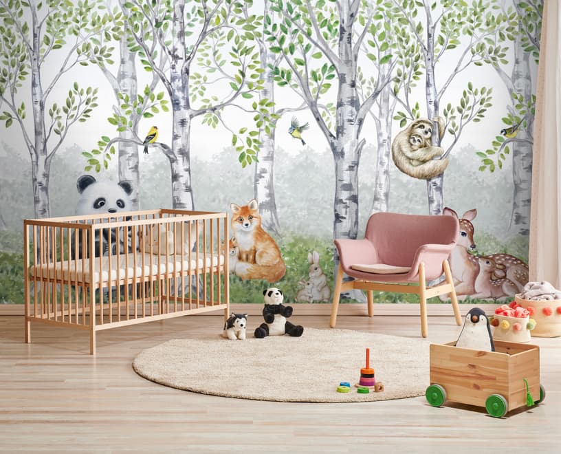 Kids Woodland Animals in the Forest Wallpaper Mural