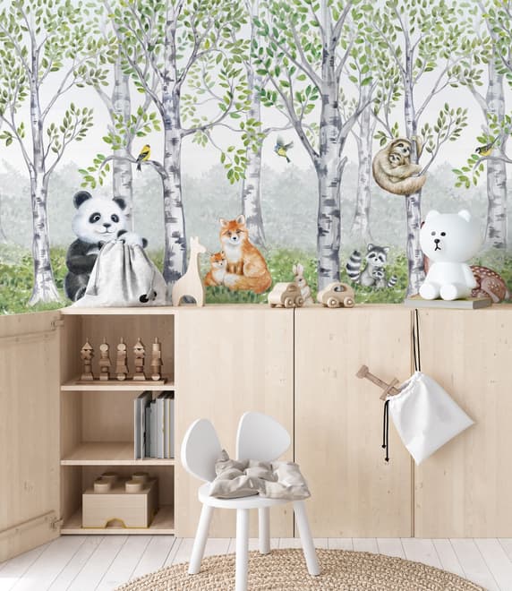 Kids Woodland Animals in the Forest Wallpaper Mural