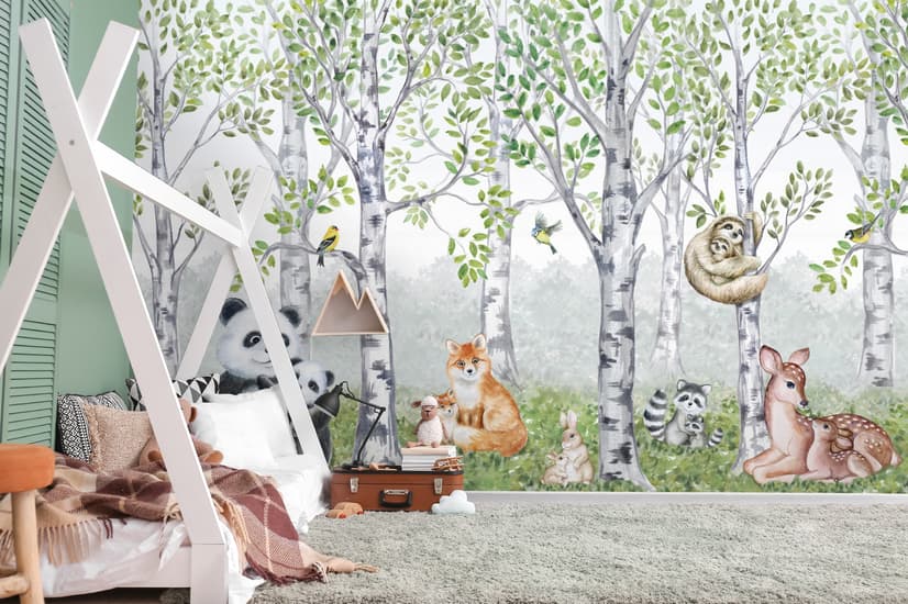 Kids Woodland Animals in the Forest Wallpaper Mural