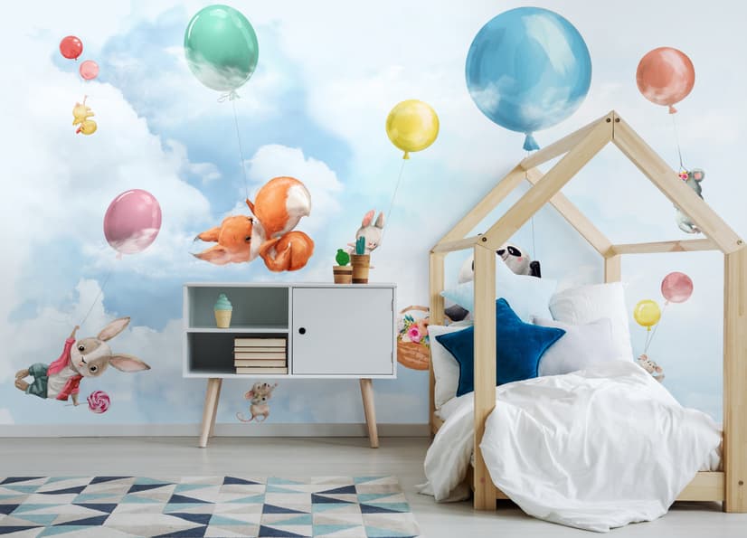 Süße fliegende Panda & Tiere Kinderzimmer-Fototapete