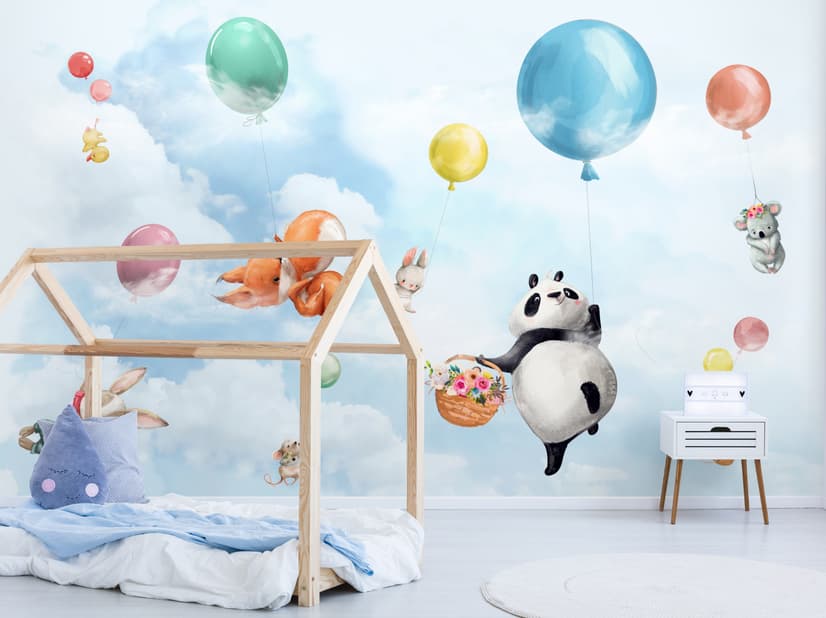 Süße fliegende Panda & Tiere Kinderzimmer-Fototapete