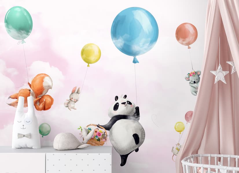 Süße fliegende Panda & Tiere Kinderzimmer-Fototapete