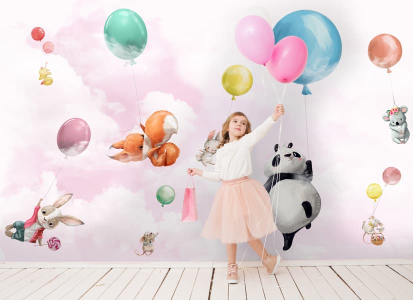 Süße fliegende Panda & Tiere Kinderzimmer-Fototapete