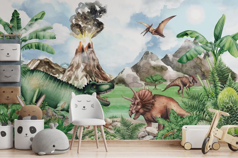 Kids Dinosaur with Trex Jurassic World Wallpaper Mural