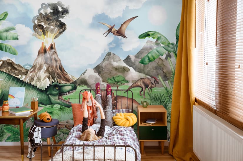 Kids Dinosaur with Trex Jurassic World Wallpaper Mural