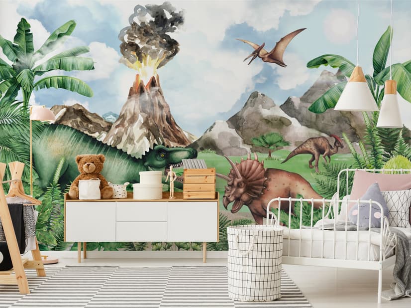 Kids Dinosaur with Trex Jurassic World Wallpaper Mural