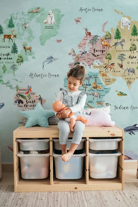 Kids Watercolor World Map Wallpaper Mural