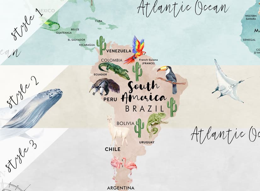 Kids Watercolor World Map Wallpaper Mural