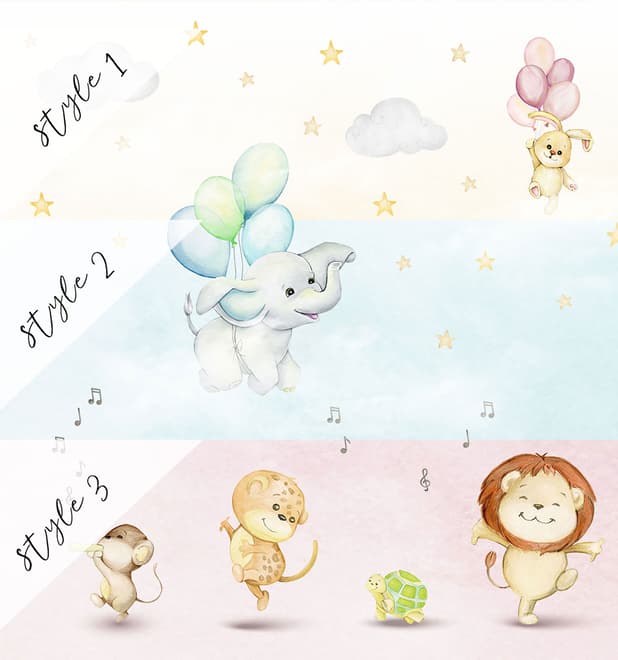 Kids Nursery Safari Animals Playing Wallpaper Mural