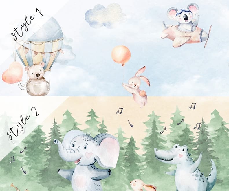 Kids Cute Animals Dancing in the Forest Wallpaper Mural