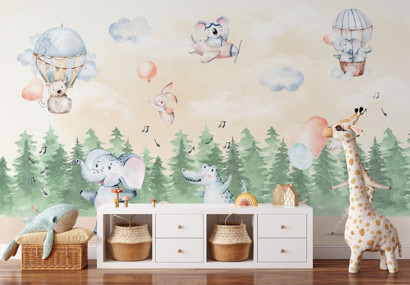 Kids Cute Animals Dancing in the Forest Wallpaper Mural