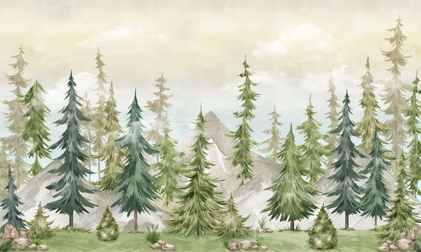 Watercolor Pine Tree Kids Nursery Forest Wallpaper Mural