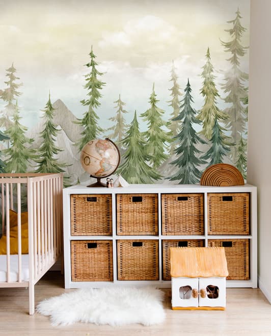 Watercolor Pine Tree Kids Nursery Forest Wallpaper Mural