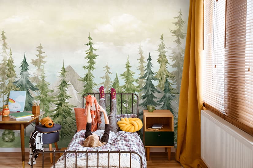 Watercolor Pine Tree Kids Nursery Forest Wallpaper Mural
