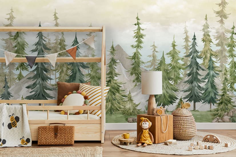 Watercolor Pine Tree Kids Nursery Forest Wallpaper Mural