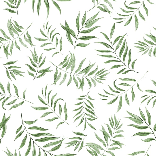 Watercolor Green Palm Leaf Pattern Wallpaper Mural