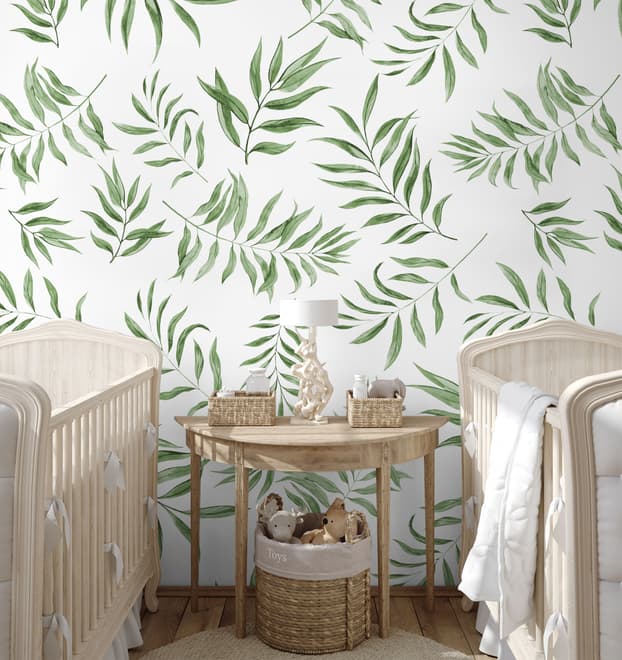 Watercolor Green Palm Leaf Pattern Wallpaper Mural