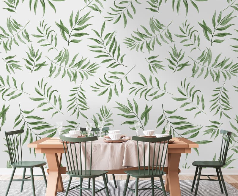 Watercolor Green Palm Leaf Pattern Wallpaper Mural