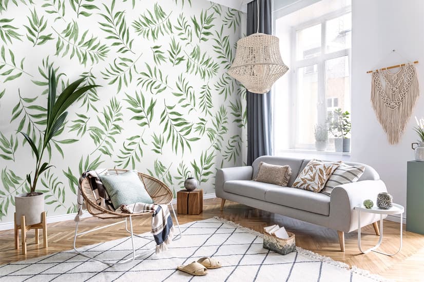 Watercolor Green Palm Leaf Pattern Wallpaper Mural