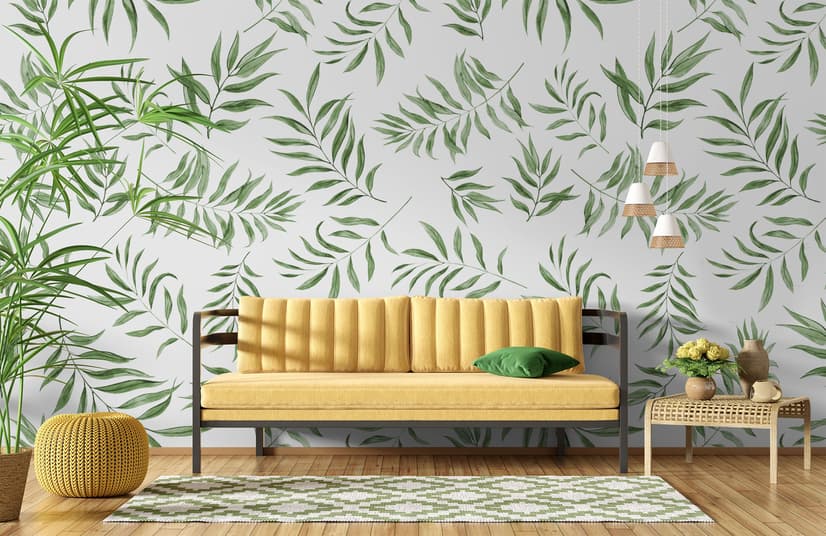 Watercolor Green Palm Leaf Pattern Wallpaper Mural