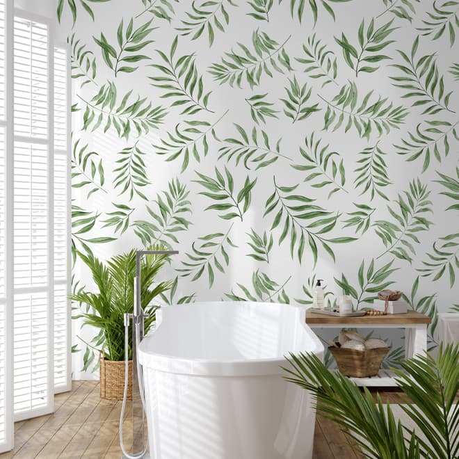 Watercolor Green Palm Leaf Pattern Wallpaper Mural