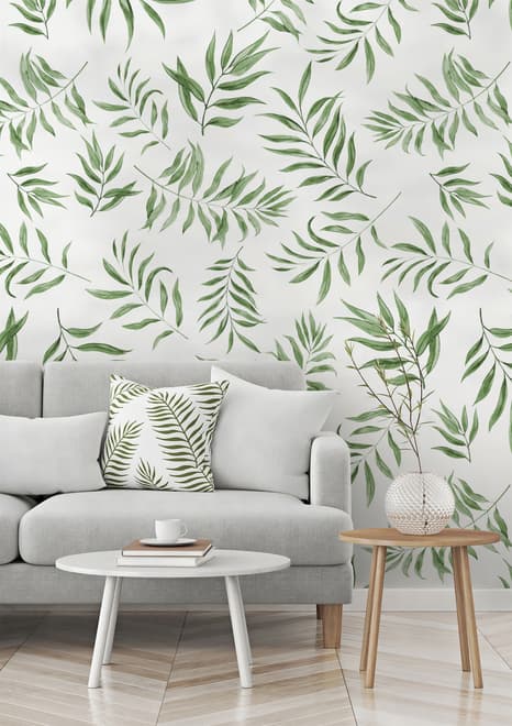 Watercolor Green Palm Leaf Pattern Wallpaper Mural