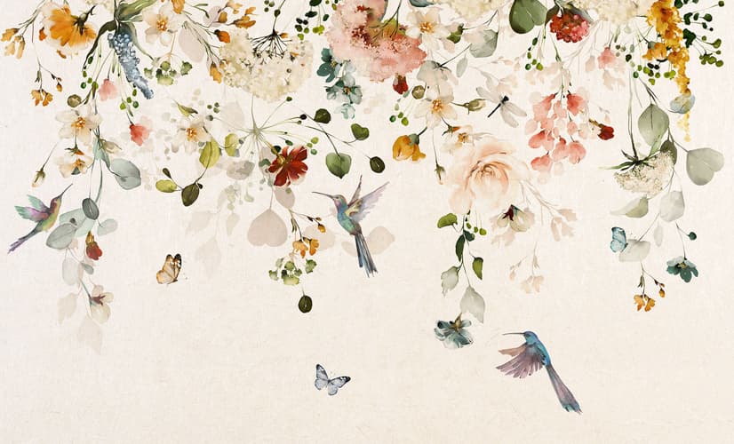 Watercolor Soft Peony Floral Blossom Wallpaper Mural