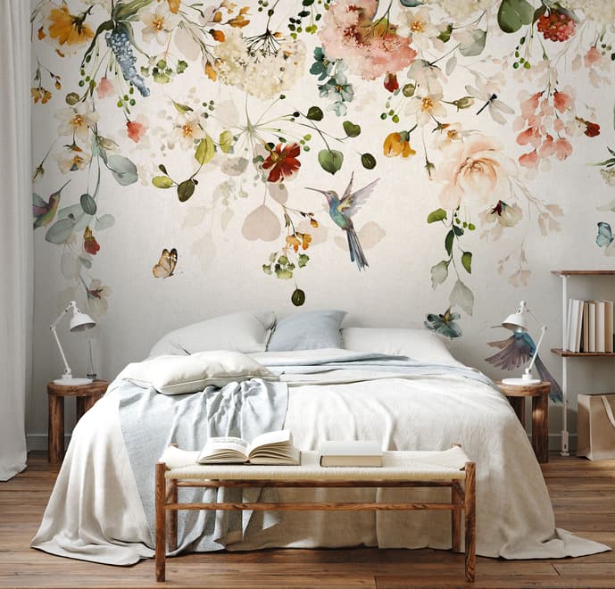 Watercolor Soft Peony Floral Blossom Wallpaper Mural
