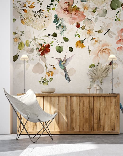 Watercolor Soft Peony Floral Blossom Wallpaper Mural
