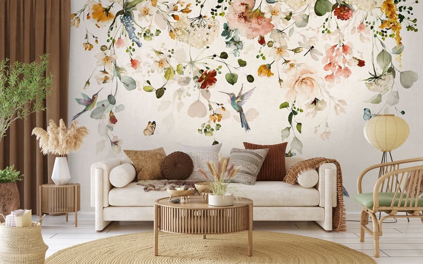 Watercolor Soft Peony Floral Blossom Wallpaper Mural